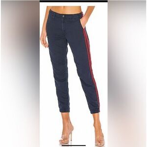 MOTHER The No Zip Misfit Navy Ankle Jeans Jogger with Red Stripe
